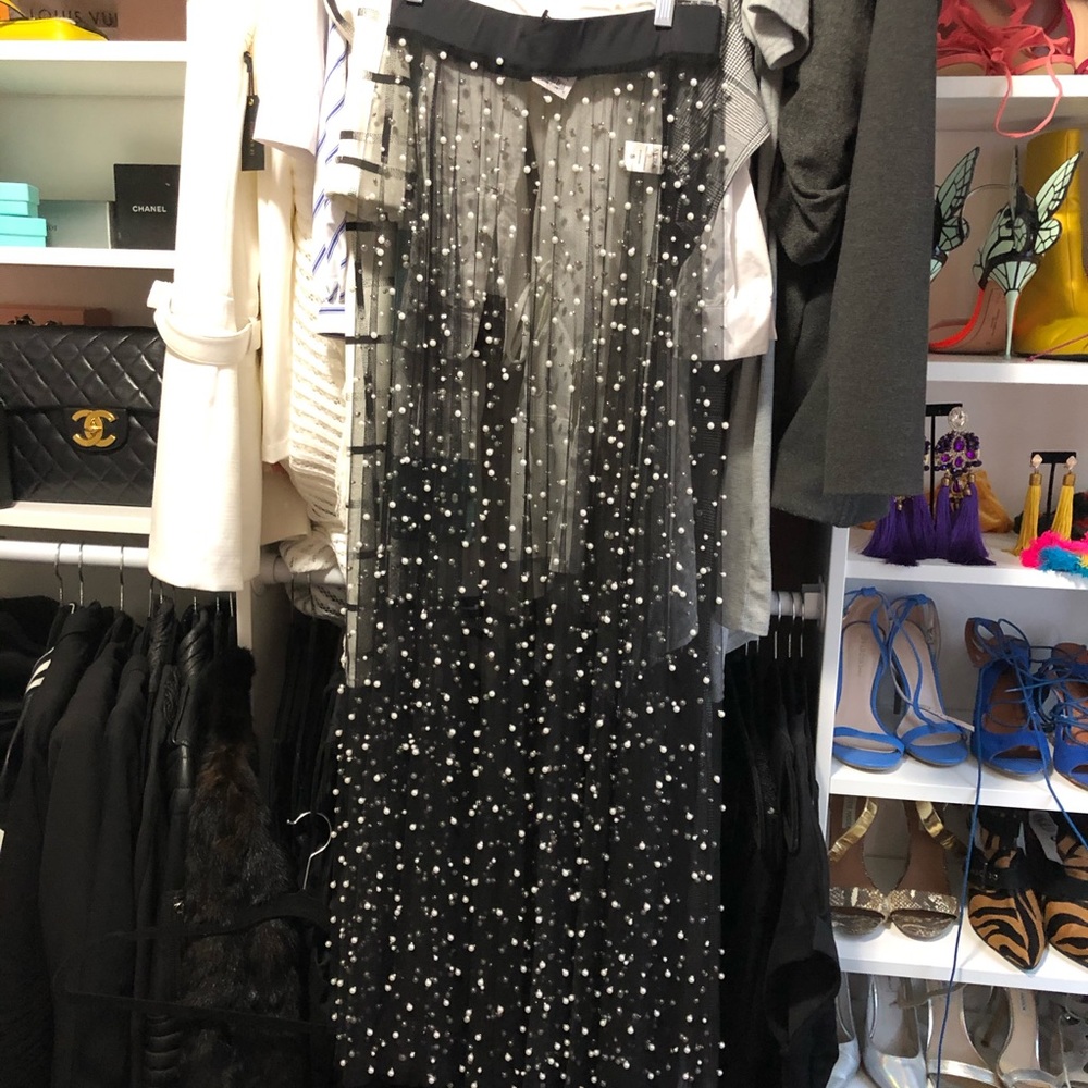 Sheer maxi skirt with pearl detail